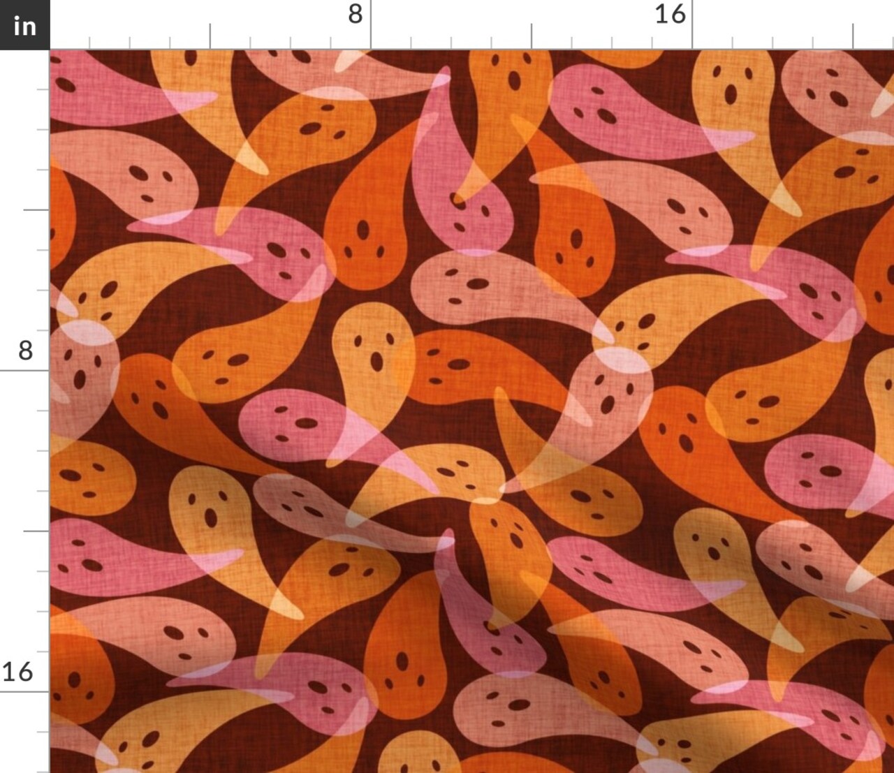 Pink Ghost Retro Halloween Spooky Whimsical Faux Linen Texture Custom Printed Fabric by Spoonflower Various Fabrics by the Yard or Fat Quarter